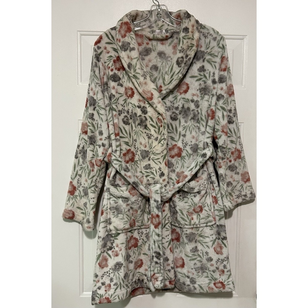 Better Living Robe‎ Women's S Plush Floral Soft Short Cream Robe